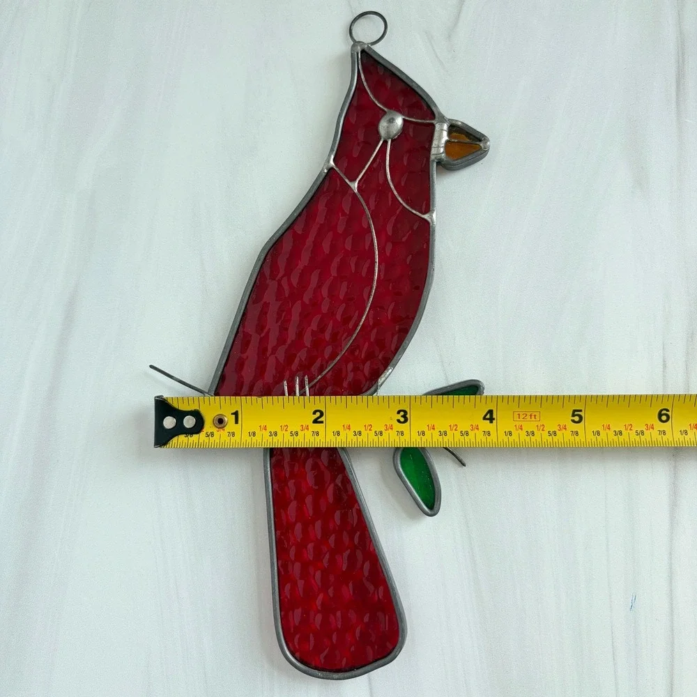 Vintage Stained Glass Cardinal Suncatcher Red Bird Window Hanging Decor 8 inch